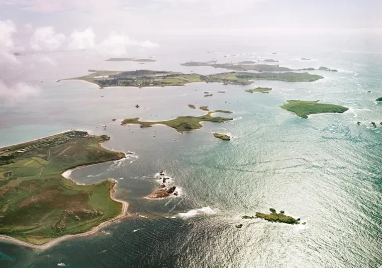 Vue aérienne des îles de Scilly, en Angleterre